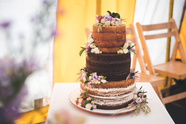 Naked Cake Layer Sponge Flowers Colourful Country Farm Marquee Wedding http://www.hannahmilesphotography.com/