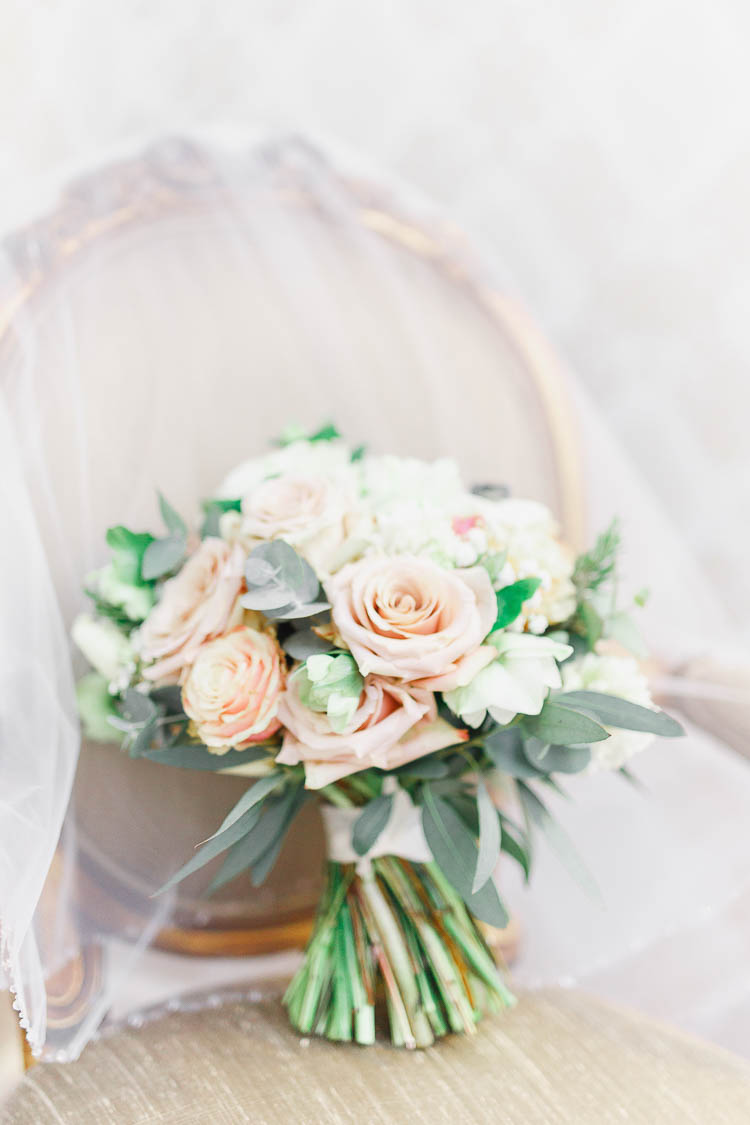 Blush Pink Rose Bouquet Cream Ivory Flowers Bride Bridal Beautiful Rustic Fairy Lights Barn Wedding http://whitestagweddings.com/