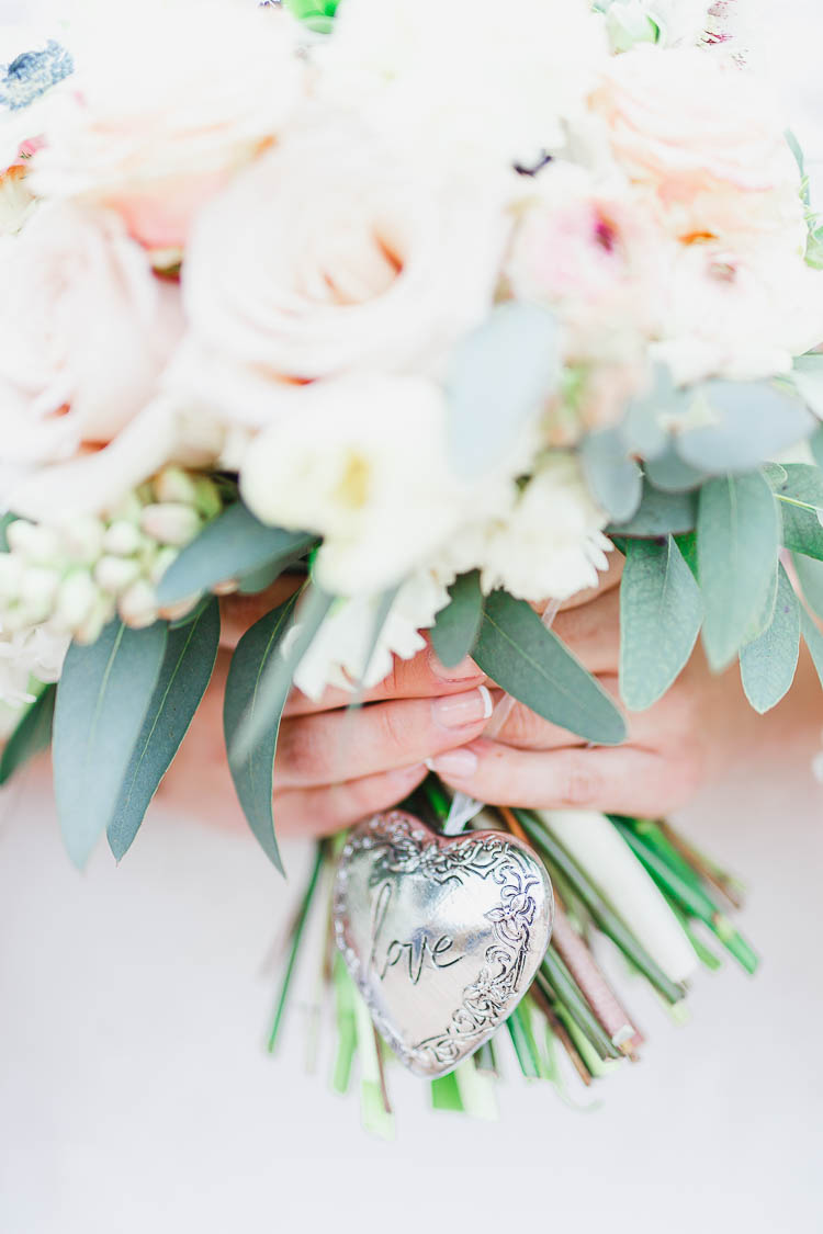 Locket Charm Bouquet Bride Bridal Flowers Beautiful Rustic Fairy Lights Barn Wedding http://whitestagweddings.com/