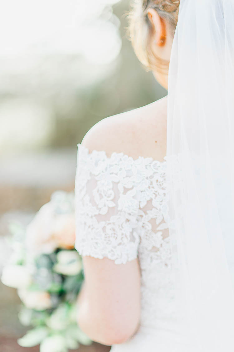 Off The Shoulder Lace Dress Gown Bride Bridal Bardot Beautiful Rustic Fairy Lights Barn Wedding http://whitestagweddings.com/