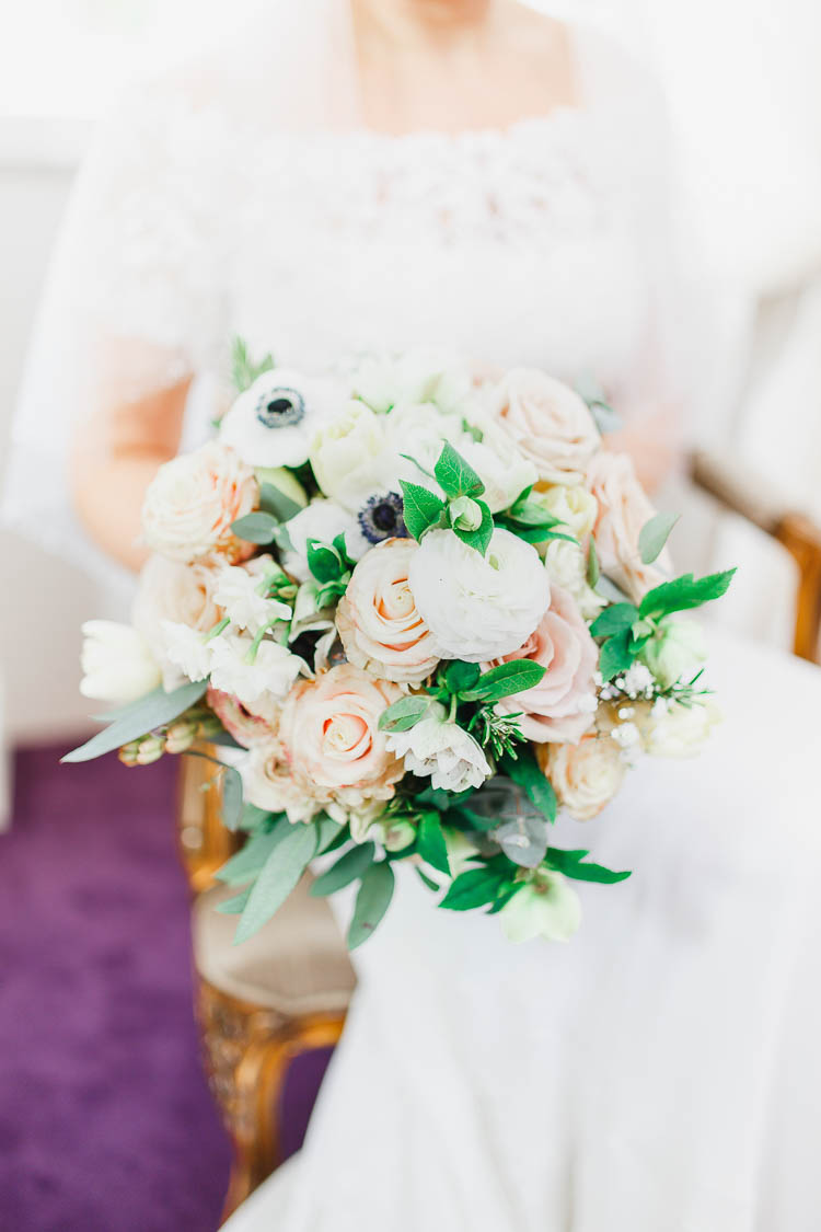 Blush Pink Rose Bouquet Cream Ivory Flowers Bride Bridal Beautiful Rustic Fairy Lights Barn Wedding http://whitestagweddings.com/