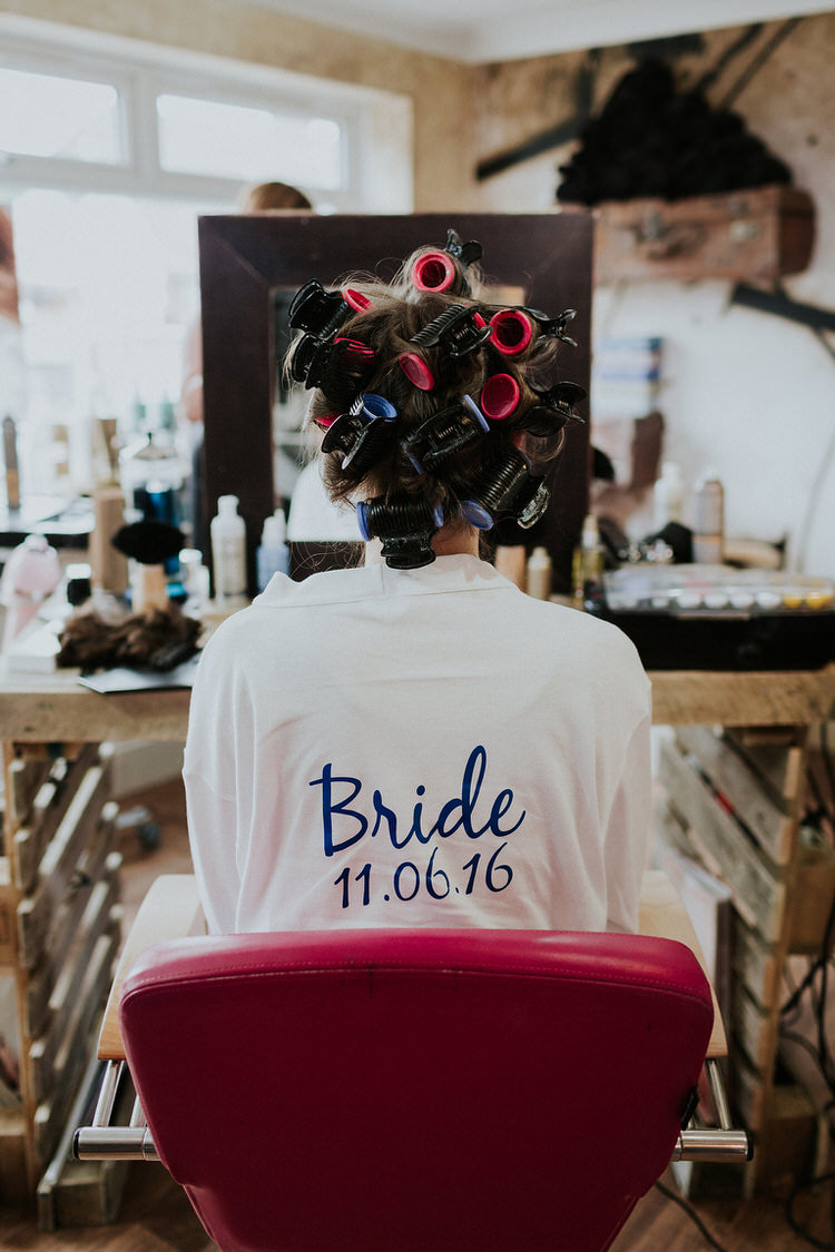 Bride Bridal Dressing Gown Prep Stylish Hand Made Rainy Summer Barn Wedding http://www.kategrayphotography.com/