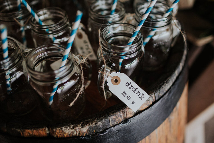 Jar Drinks Straws Lables Stylish Hand Made Rainy Summer Barn Wedding http://www.kategrayphotography.com/