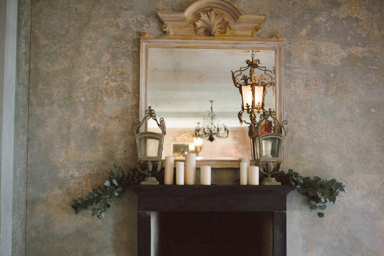 Vintage Décor Candle Lanterns Greenery Candles Mirror Botanical Copper Greenery Lake Como Wedding http://margheritacalatiphotography.com/