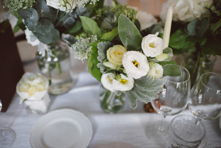 Reception White Florals Roses Poppies Greenery Copper Candlesticks Botanical Copper Greenery Lake Como Wedding http://margheritacalatiphotography.com/