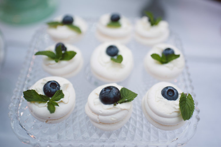 Reception Mini Desserts Meringues Blueberries Mint Glass Plate Botanical Copper Greenery Lake Como Wedding http://margheritacalatiphotography.com/