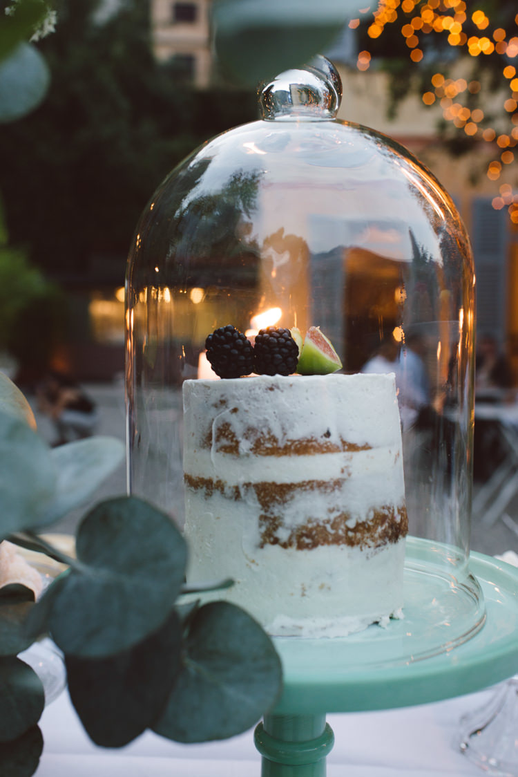 Reception Dessert Table Mint Cake Stand Fairy Lights Greenery Botanical Copper Greenery Lake Como Wedding http://margheritacalatiphotography.com/