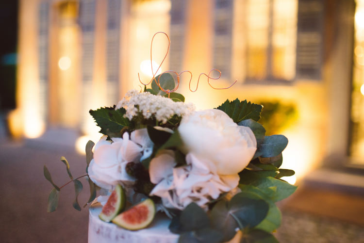 Naked Wedding Cake Copper Love Cake Topper White Florals Greenery Botanical Copper Greenery Lake Como Wedding http://margheritacalatiphotography.com/