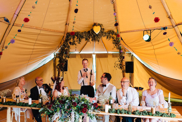 Flower Arch Top Table Decor Informal Camp Woodland Wedding https://stevenanthonyphotography.co.uk/