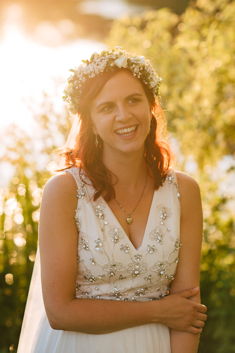 Jenny Packham Beaded Sequin Dress Bride Bridal Flower Crown Informal Camp Woodland Wedding https://stevenanthonyphotography.co.uk/