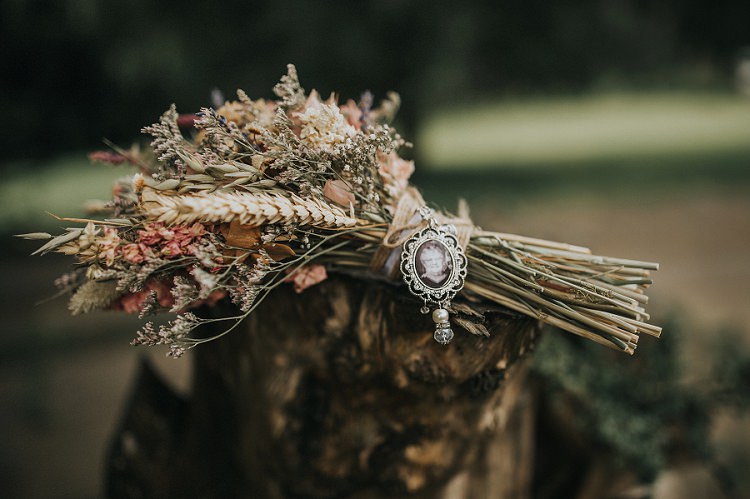 Dried Flower Bouquet Bridal Bride Enchanting Woodland Boho Wedding http://www.kerrydiamondphotography.com/