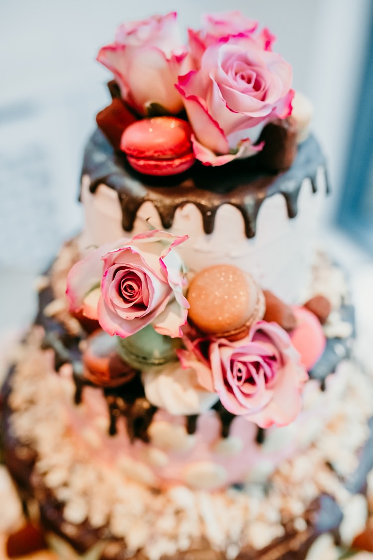 Drip Cake Macarons Flowers Fun Colourful Modern Music Wedding http://hollycollingsphotography.com/