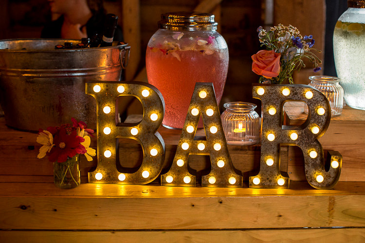 Bar Letter Light Sign Fun Multicolour Creative Barn Wedding http://www.mattparryphotography.co.uk/