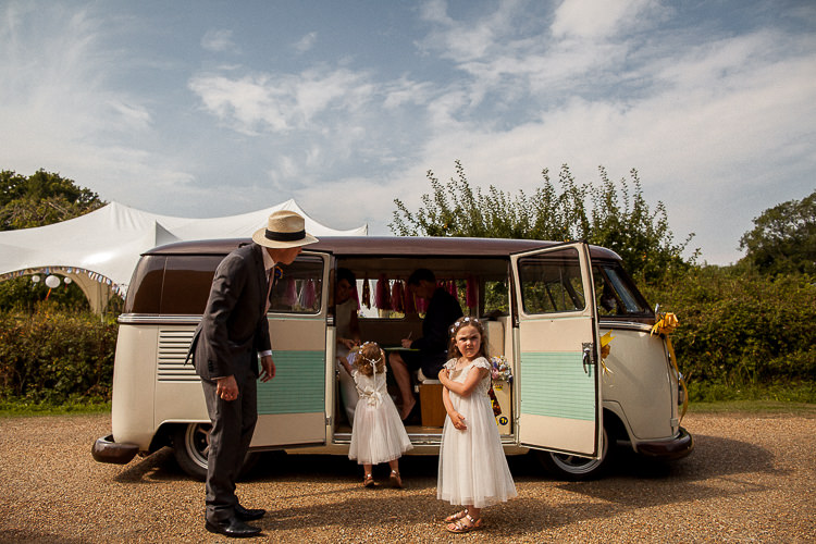 Camper Van Transport Fun Multicolour Creative Barn Wedding http://www.mattparryphotography.co.uk/