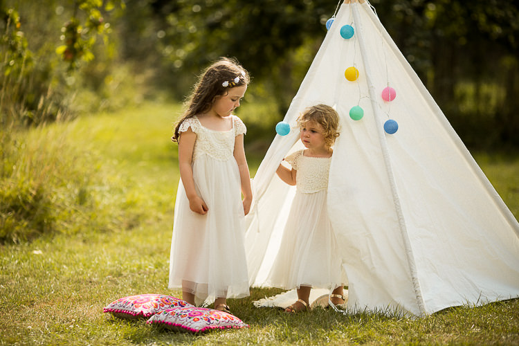 Flower Gils White Dresses Tipi Fun Multicolour Creative Barn Wedding http://www.mattparryphotography.co.uk/