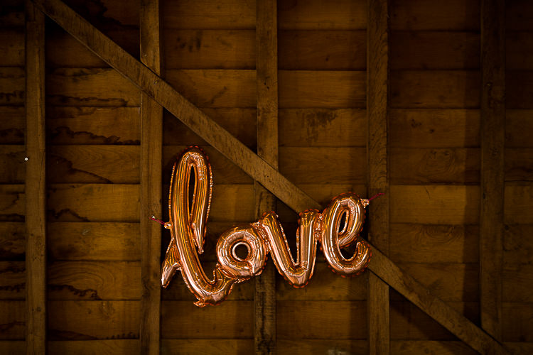 LOVE Balloon Gold Fun Multicolour Creative Barn Wedding http://www.mattparryphotography.co.uk/