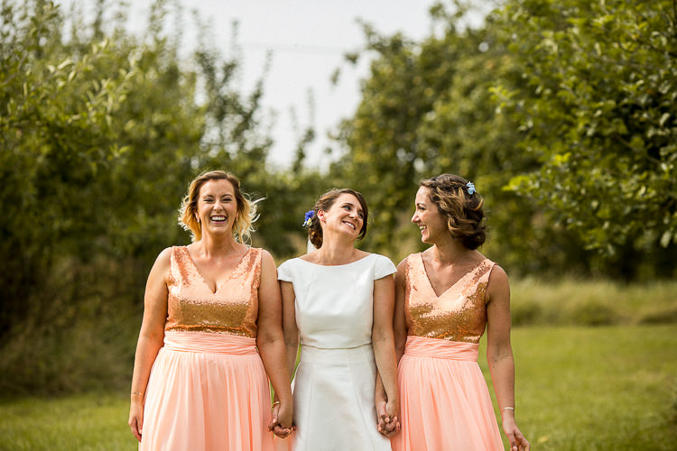 Top Skirt Bridesmaids Peach Pink Sequin Fun Multicolour Creative Barn Wedding http://www.mattparryphotography.co.uk/