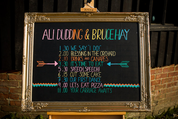 Rainbow Chalk Black Board Sign Fun Multicolour Creative Barn Wedding http://www.mattparryphotography.co.uk/