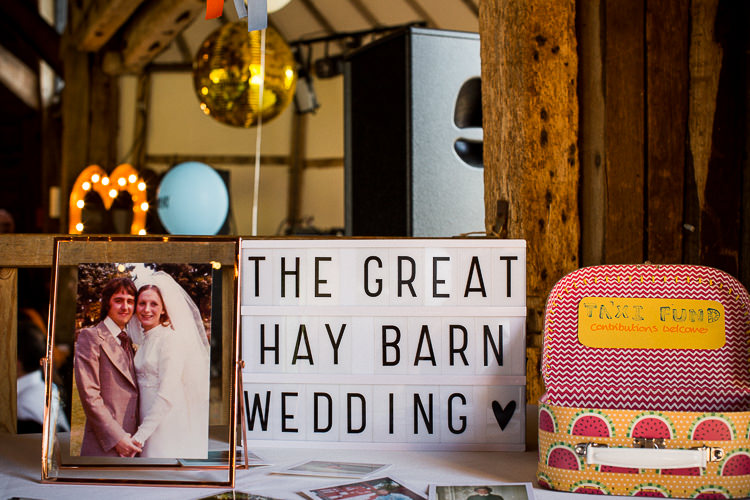 Card Suitcase Cinema Light Sign Fun Multicolour Creative Barn Wedding http://www.mattparryphotography.co.uk/