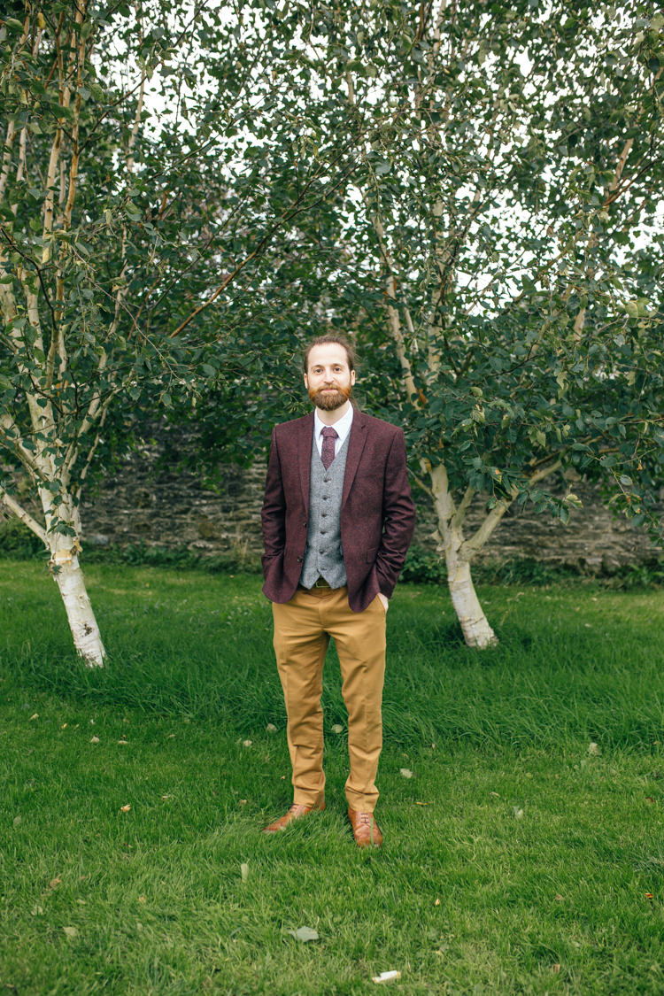 Mismatched Mix Match Groom Burgundy Mustard Suit Jacket Trousers Delightfully Natural Pretty Garden Wedding http://www.elliegracephotography.co.uk/