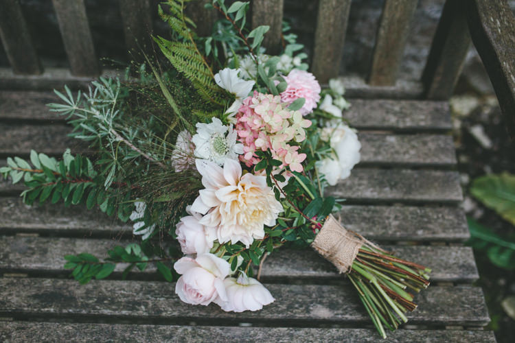 Bouquet Flowers Bride Bridal Greenery Foliage Rose Dahlia Blush Pink Delightfully Natural Pretty Garden Wedding http://www.elliegracephotography.co.uk/