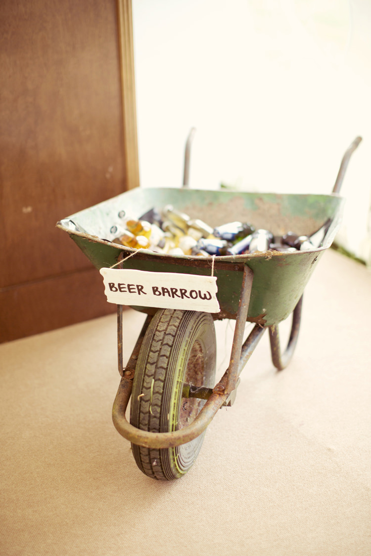 Beer Drinks Wheel Barrow Bar Station Whimsical Woodland Autumn Wedding http://www.rebeccaweddingphotography.co.uk/ 