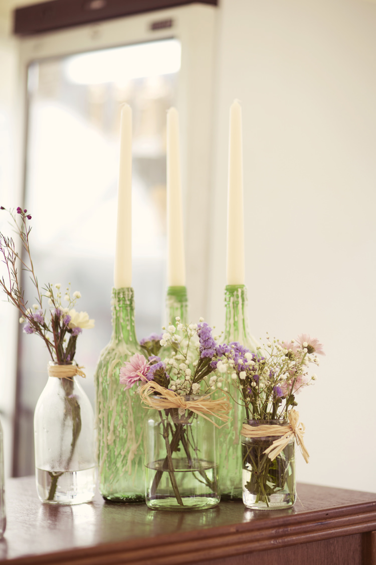 Flowers Jars Raffia Decor Whimsical Woodland Autumn Wedding http://www.rebeccaweddingphotography.co.uk/ 
