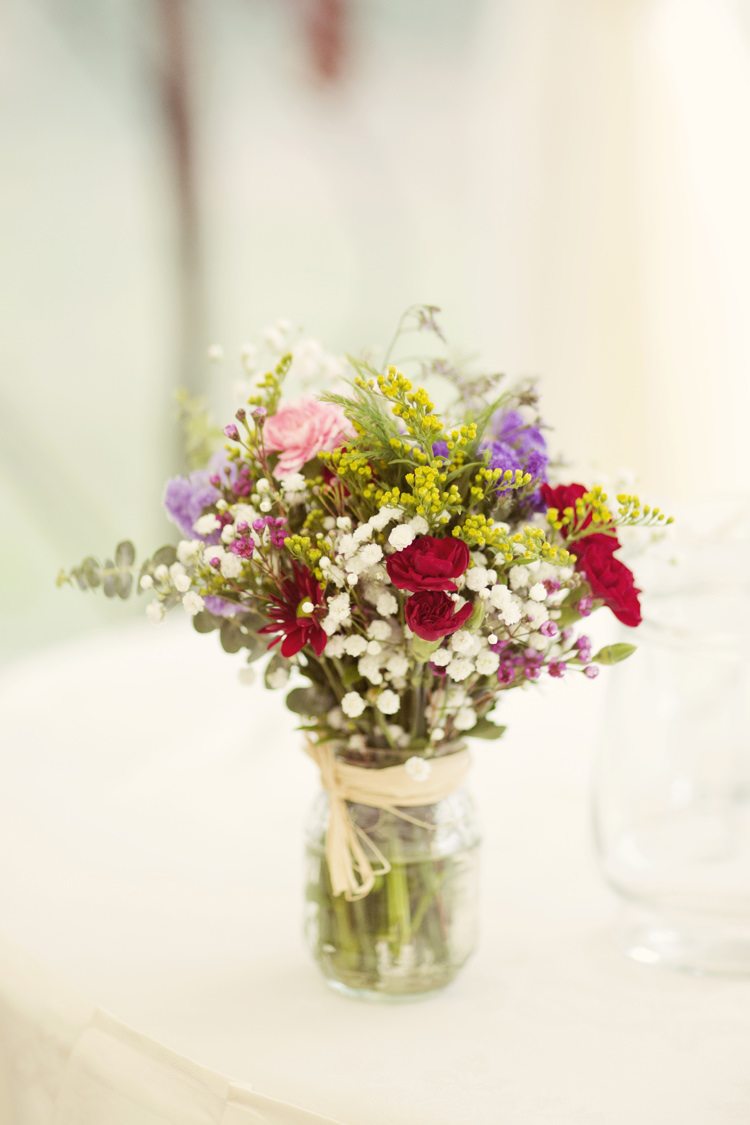 Jar Flowers Raffia Whimsical Woodland Autumn Wedding http://www.rebeccaweddingphotography.co.uk/ 