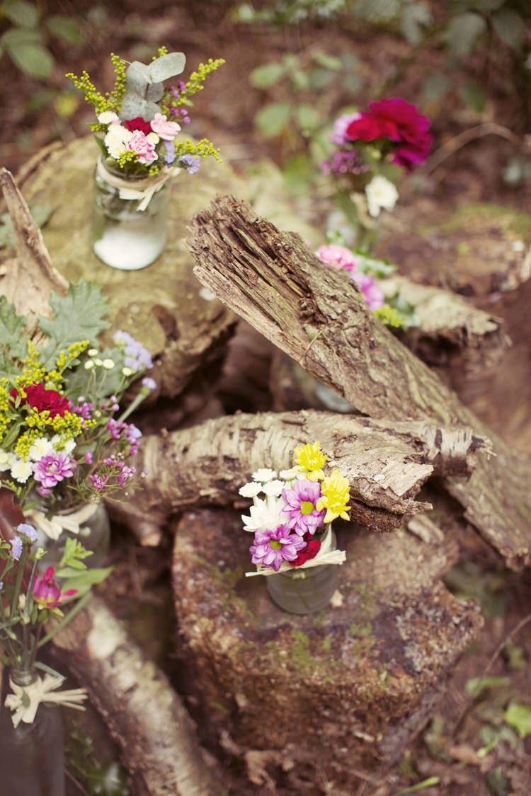 Flowers Jars Decor Ceremony Whimsical Woodland Autumn Wedding http://www.rebeccaweddingphotography.co.uk/ 