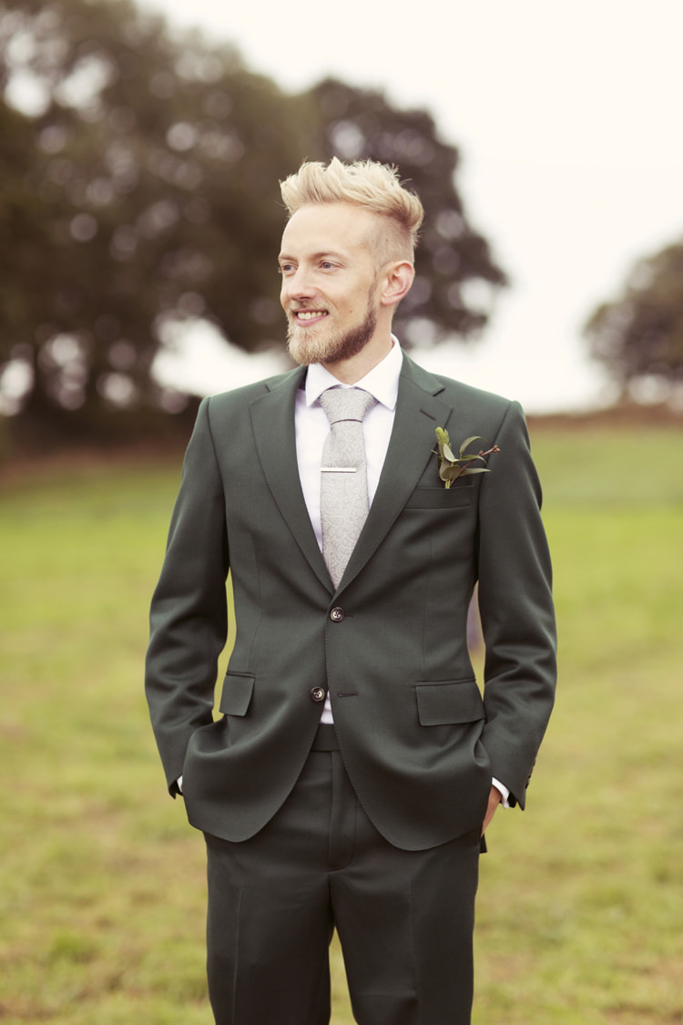 Green Suit Groom Whimsical Woodland Autumn Wedding http://www.rebeccaweddingphotography.co.uk/