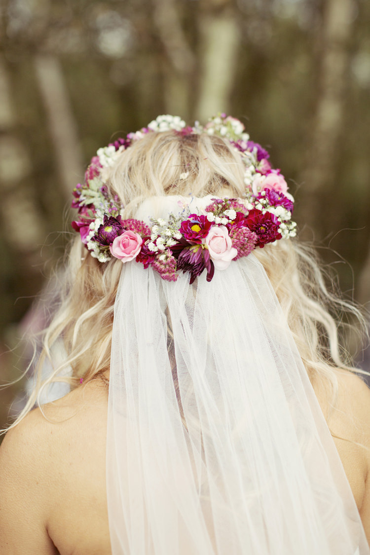 Flower Crown Red Pink Bride Bridal Circlet Headdress Veil Whimsical Woodland Autumn Wedding http://www.rebeccaweddingphotography.co.uk/
