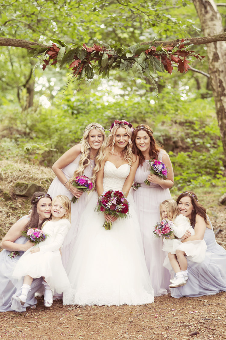 Lilac Grey Long Bridesmaid Dresses Whimsical Woodland Autumn Wedding http://www.rebeccaweddingphotography.co.uk/ 