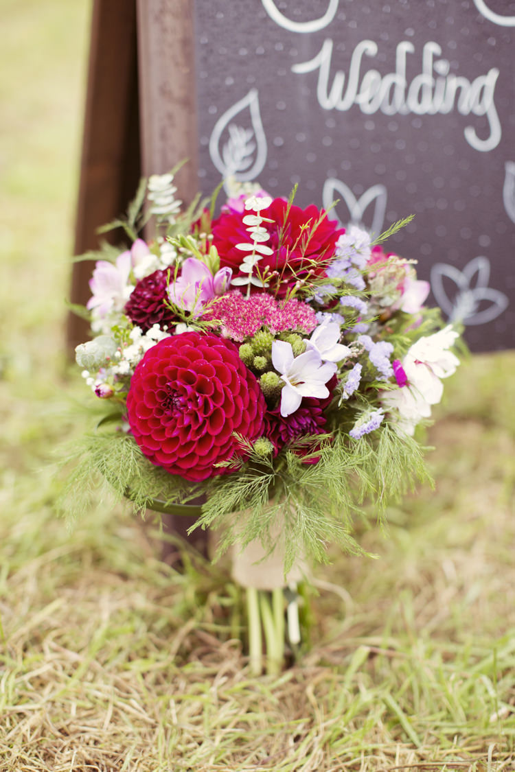 Red Pink Bouquet Flowers Dahlia Whimsical Woodland Autumn Wedding http://www.rebeccaweddingphotography.co.uk/ 