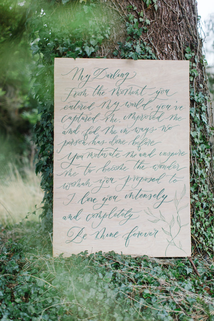 Reading Words Calligraphy Wooden Sign Love Botanical Beauty Abandoned Greenhouse Wedding Ideas https://www.thegibsonsphotography.co.uk/