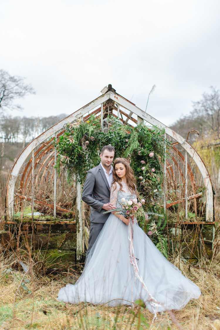 Flower Arch Backdrop Doorway Ceremony Greenery Foliage Botanical Beauty Abandoned Greenhouse Wedding Ideas https://www.thegibsonsphotography.co.uk/