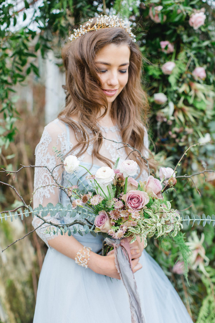 Bouquet Flowers Bride Bridal Dusky Pink Ribbon Botanical Beauty Abandoned Greenhouse Wedding Ideas https://www.thegibsonsphotography.co.uk/