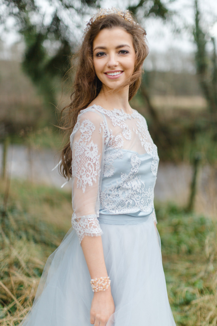 Blue Grey Lace Top Bride Bridal Dress Gown Sleeves Botanical Beauty Abandoned Greenhouse Wedding Ideas https://www.thegibsonsphotography.co.uk/