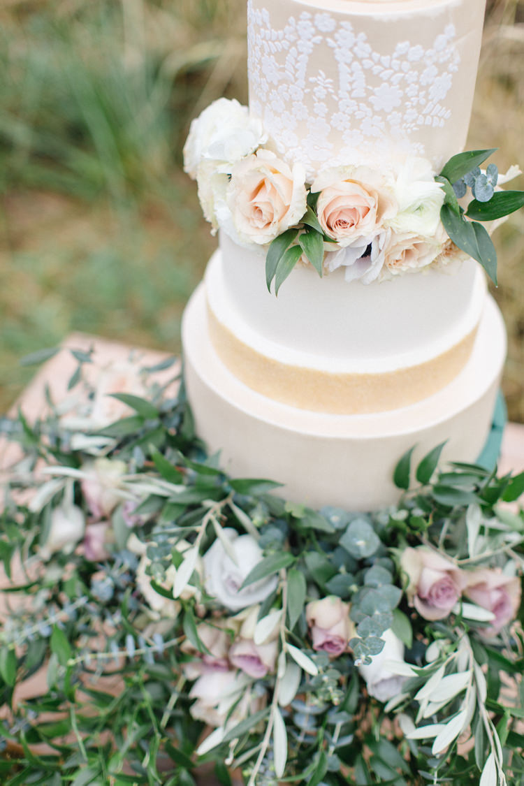 Cake Gold Cream Flowers Wild Organic Pretty Botanical Beauty Abandoned Greenhouse Wedding Ideas https://www.thegibsonsphotography.co.uk/