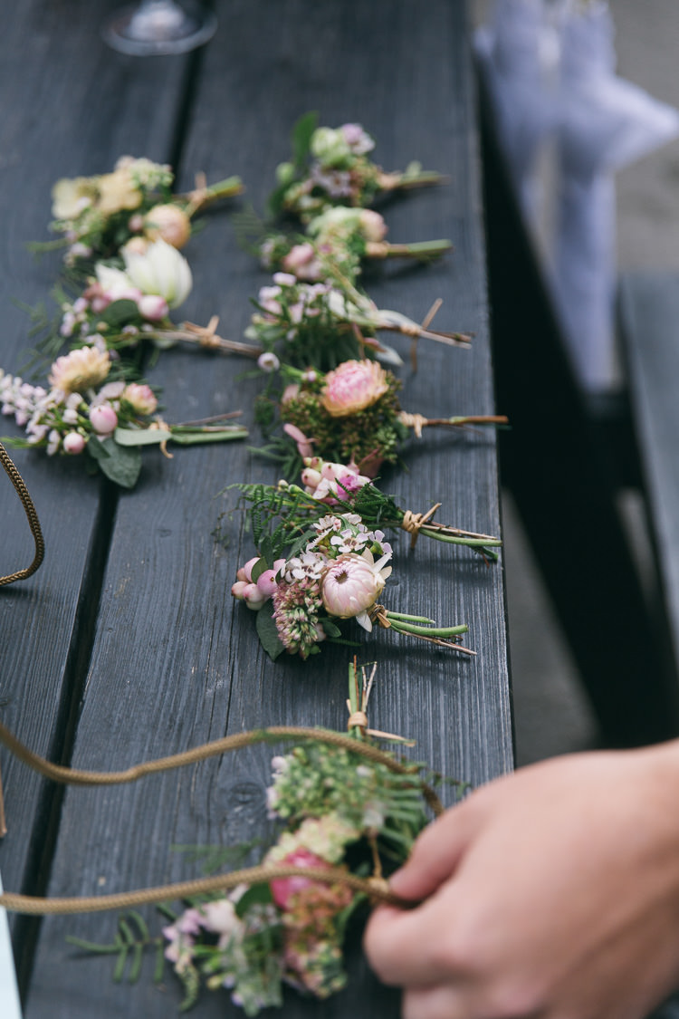 Pink Buttonholes Groom Groomsmen Creative Cool Bohemian Harbourside Wedding http://carohutchings.com/