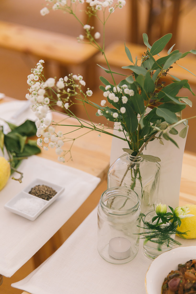 Bottle Flowers Green White Creative Cool Bohemian Harbourside Wedding http://carohutchings.com/