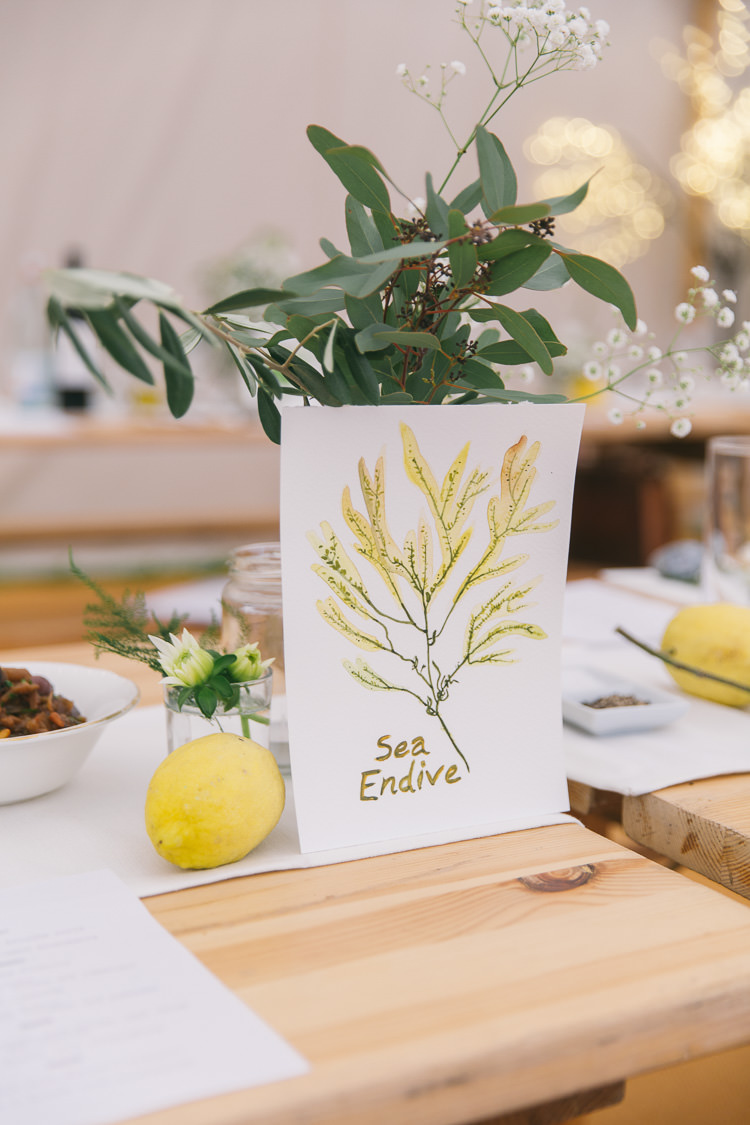 Illustrated Watercolour Table Names Creative Cool Bohemian Harbourside Wedding http://carohutchings.com/