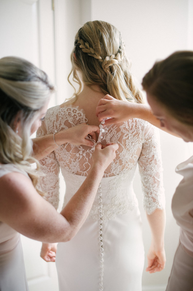 Lace Sleeve Button Back Dress Gown Bride Bridal Opulent Metallics City Library Wedding http://www.croandkowlove.com/