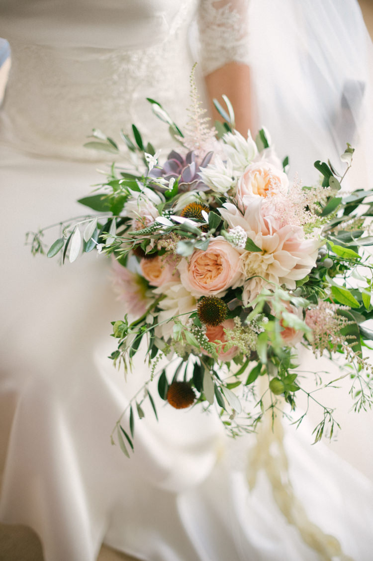 Blush Pink Rose Dahlia Bouquet Bride Bridal Flowers Opulent Metallics City Library Wedding http://www.croandkowlove.com/
