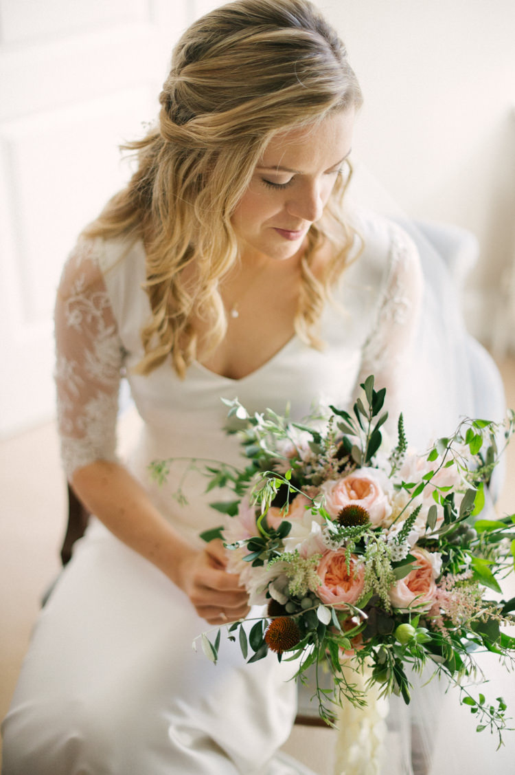 Blush Pink Rose Dahlia Bouquet Bride Bridal Flowers Opulent Metallics City Library Wedding http://www.croandkowlove.com/