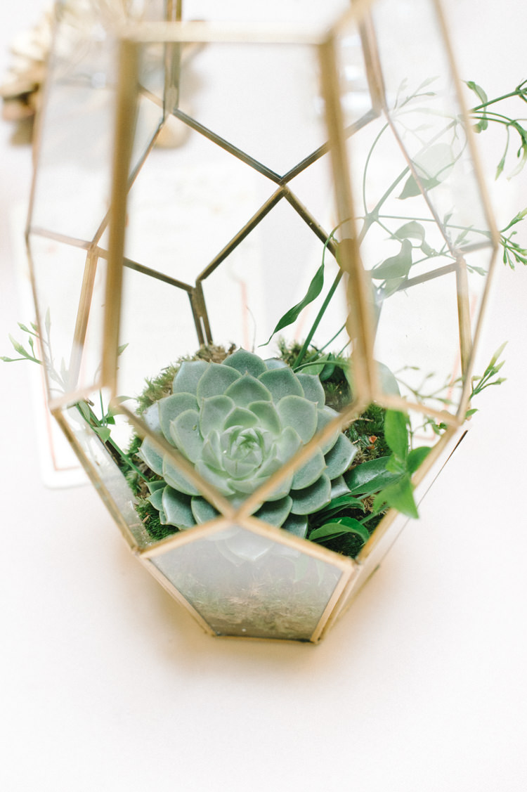 Terranium Succulent Decor Gold Opulent Metallics City Library Wedding http://www.croandkowlove.com/