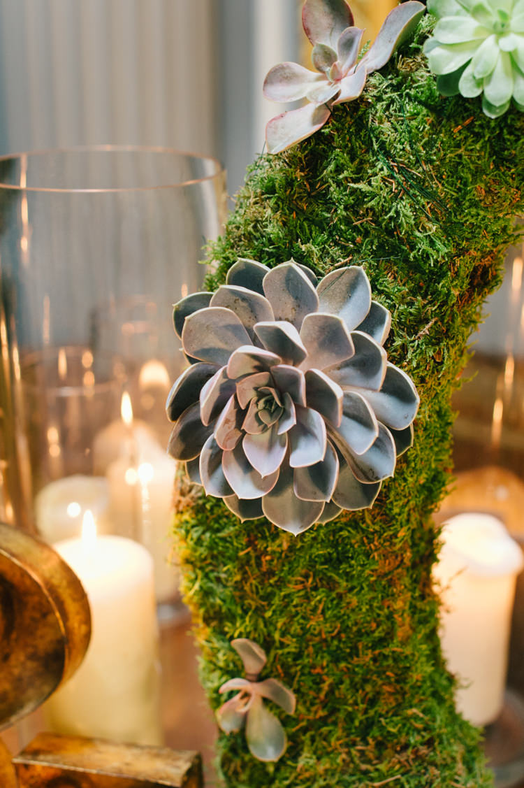 Succulent Moss Decor Opulent Metallics City Library Wedding http://www.croandkowlove.com/