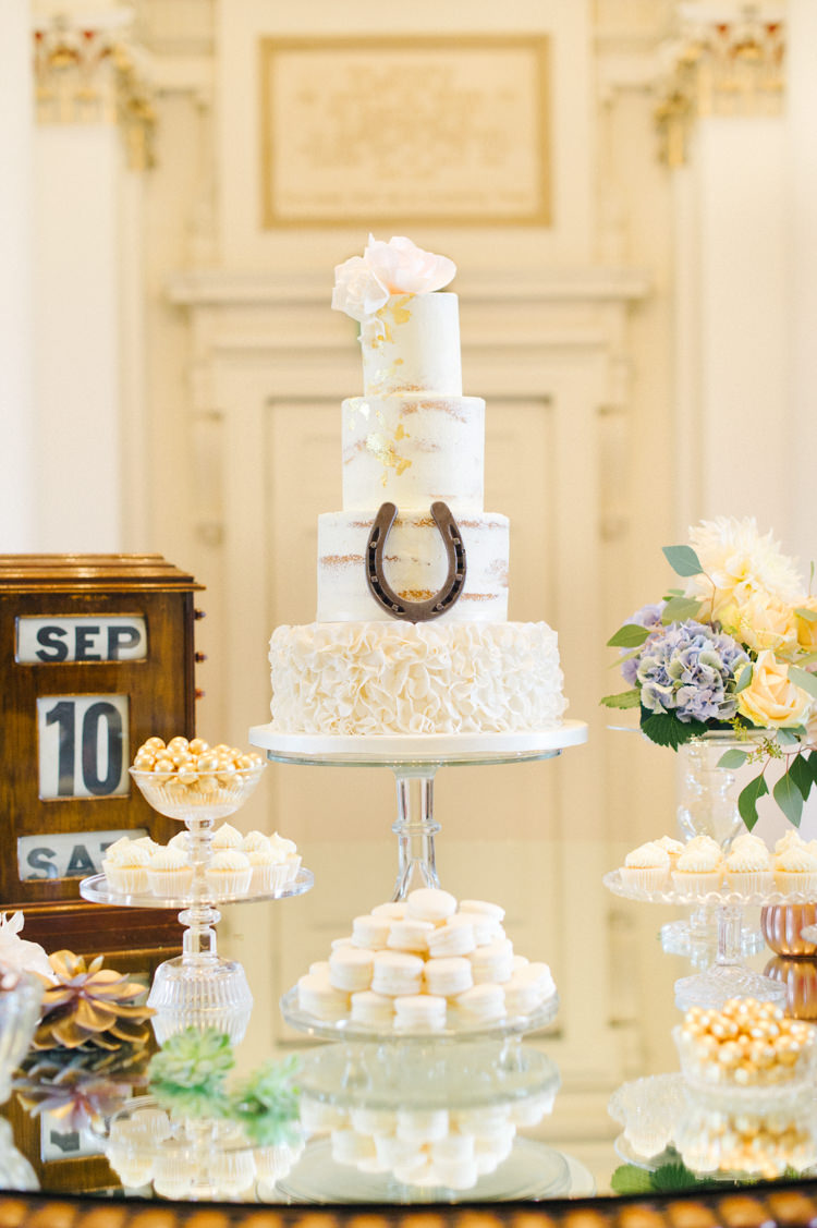Cake Table Dessert Gold Opulent Metallics City Library Wedding http://www.croandkowlove.com/