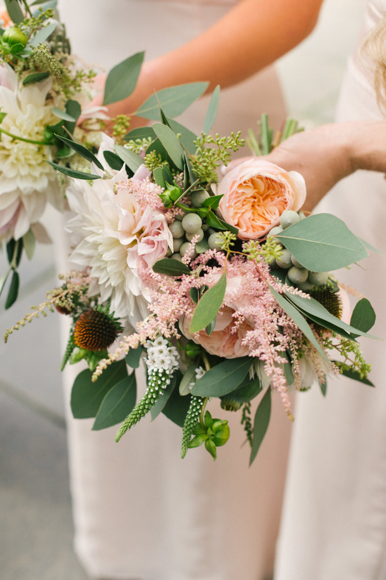 Bouquet Flowers Bridesmaids Dahlia Rose Astilbe Peach Blush Opulent Metallics City Library Wedding http://www.croandkowlove.com/