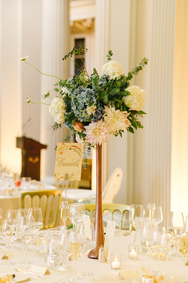 Tall Flower Centrepiece Table Dahliah Blush Opulent Metallics City Library Wedding http://www.croandkowlove.com/
