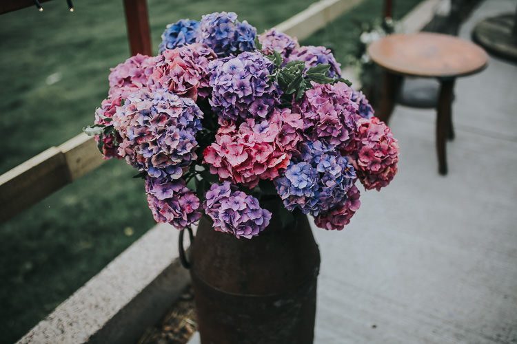 Flowers Floral Hydrangea Blue Pink Milk Churn DIY Farm Weekend Long Wedding http://www.nestalloyd.co.uk/